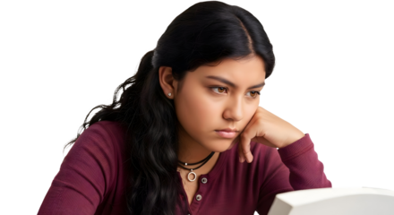 Stressed student studying thinking hard concentrating learning education homework