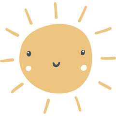 Cute Cartoon Sun With A Happy Face And Rays On A Transparent Background
