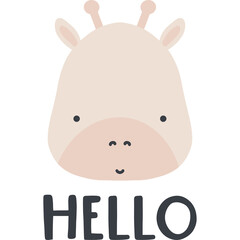 Cute Giraffe Face Cartoon With Hello Text and Transparent Background for Nursery Decor and Childrens Books