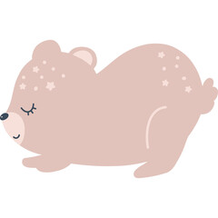 Cute Beige Bear Illustration With Closed Eyes and Stars On Its Back Against A Transparent Background