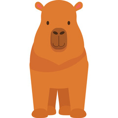 Cute Capybara Animal Illustration Brown Fur Sitting Facing Camera Simple Graphic Design Transparent Background