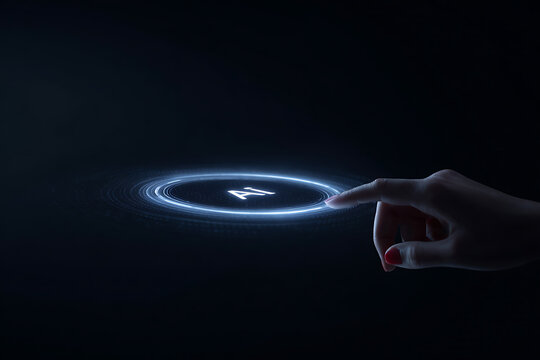 high-tech virtual interaction, a european woman with red nails interacting with a virtual screen displaying a futuristic ai interface in a high-tech atmosphere - Powered by Adobe