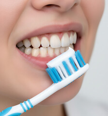 Macro photography of gum inflammation with toothbrush on a clean neutral background. Concept of medical dental care, oral hygiene, and prevention of gum disease. Ideal for healthcare, dentistry