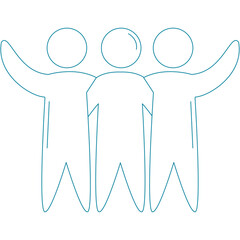 Teal Outline of Three People Standing Together with Arms Raised in Celebration Against a Transparent Background