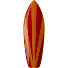 Surfboard Design With Red Orange And Yellow Stripes Isolated On White Background Vector Illustration Graphic Element Summer Sport And Activity Object For Ocean Waves And Beach Fun