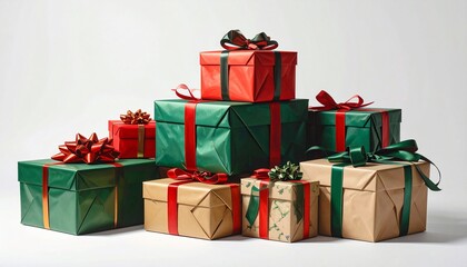 Obraz premium Festive Presents Stacked and Ready for Celebration with Decorative Ribbons