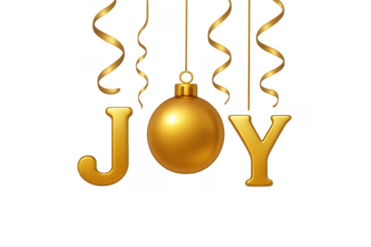 Golden joy word typography ornament transparent background
