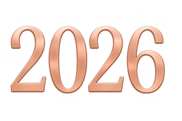 Twenty twenty-six metallic bronze numbers on transparent background