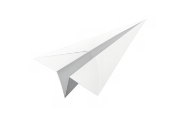 White paper airplane soaring, symbolizing freedom, communication, innovation, childhood, and simple flight