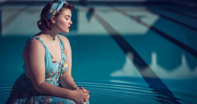 Nonbinary Swimmer Pool Reflections Vintage Swimsuit Saturated Cool