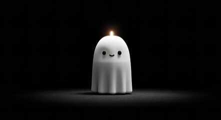 3d render of a cute ghost-shaped candle, isolated on a black background, Generative AI.