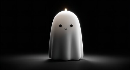 3d render of a cute ghost-shaped candle, isolated on a black background, Generative AI.
