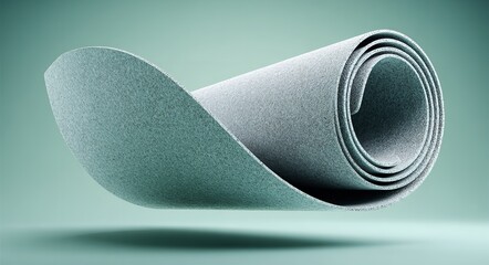 a light green yoga mat is rolled up on the ground, floating in mid-air, Generative AI.