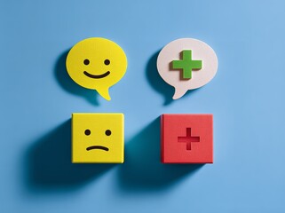 the image depicts two color blocks on the left and right sides of a blue background, with speech bubbles, Generative AI.