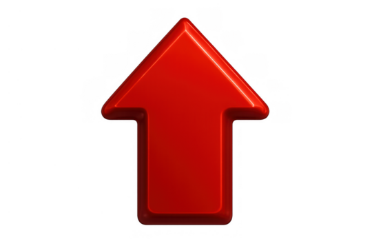 Red up arrow 3d icon symbolizing growth, direction, success, increase, and rising momentum on transparent background