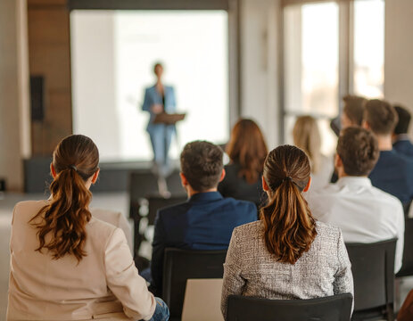 El lugar de presentaci&oacute;n. La gente est&aacute; escuchando la conferencia.