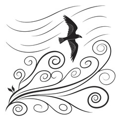 Bird flying in the wind, vector illustration
