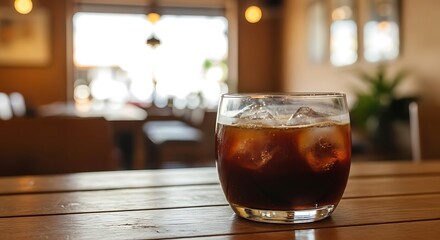 Iced Coffee in Cafe Interior 