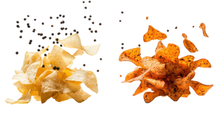 Two piles of potato chips isolated on transparent background