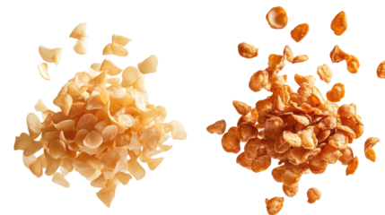 Two piles of dried pasta shapes isolated on transparent background
