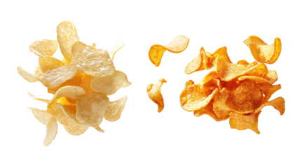 Two clusters of dried orange peel pieces isolated on transparent background