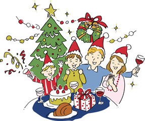 Family Enjoying a Christmas Party Illustration
