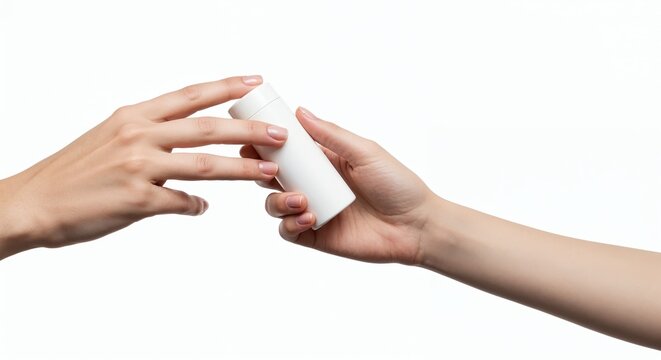 Handing Over a Lotion: A close-up shot captures the intimate act of one person passing a lotion tube to another, highlighting the importance of personal care.