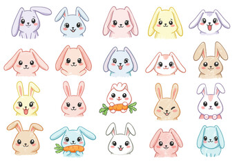 Obraz premium Adorable Bunny Faces A Collection of Cute Rabbit Illustrations