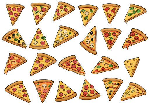 A Collection of Cartoon Pizza Slices Delicious Designs