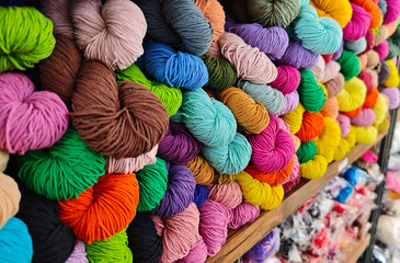 Multicolored threads in the shop