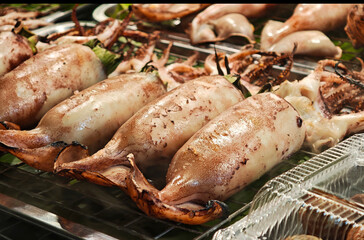 Grilled squid in a grill