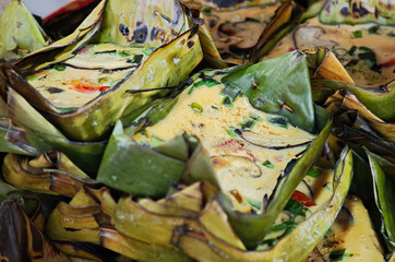 Thai Grilled Ant Eggs in Banana Leaf Boat 