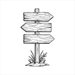 HandDrawn Wooden Signpost with ArrowShaped Signs.