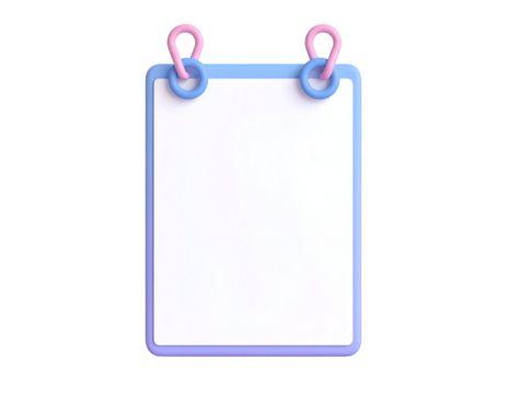 3D Render Blank Calendar Icon or Memo Board with Pastel Hanging Ring and Copy Space