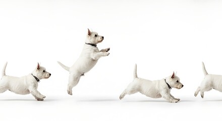 Small White Dog Jumping in Sequence