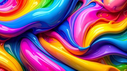 Swirls of glossy, colorful liquid paint creating abstract art with a flowing, smooth, and bright aesthetic - Powered by Adobe