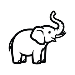 Simple Line Drawing of an Elephant with Trunk Raised.