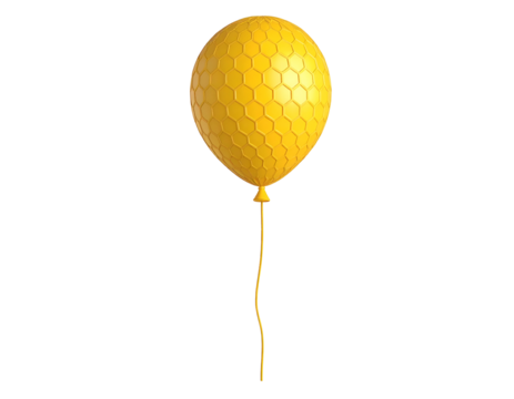 Yellow balloon with hexagonal honeycomb pattern and string, 3D render isolated on black background - Powered by Adobe
