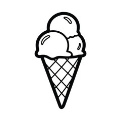 Black and White Ice Cream Cone with Three Scoops.
