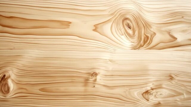 Full frame shot of light natural wood texture with swirling grain patterns and distinct knots