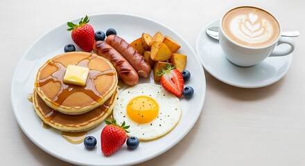 Delicious Pancake Breakfast with Coffee and Fresh Berries