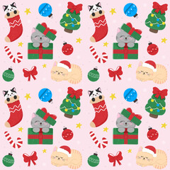 Cute Christmas Cats and Holiday Elements Seamless pattern Design