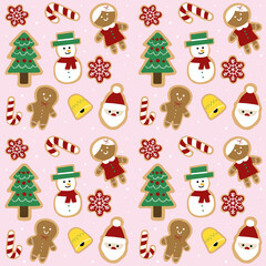 Cute christmas gingerbread and cookie collection seamless pattern elements