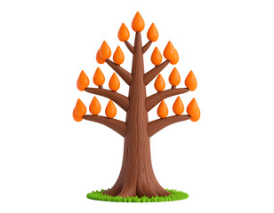 Claymation Autumn Tree with Orange Teardrop Leaves and Green Grass on Black Background
