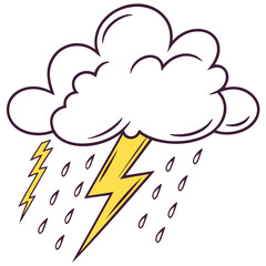 Cartoon cloud with lightning and rain