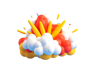 Vibrant 3D Cartoon Explosion Burst of Colorful Bubbles, Spheres, and Smoke Clouds on Black Background