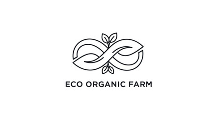 Fototapeta premium Eco Organic Farm Logo with Infinity Symbol and Leaves.