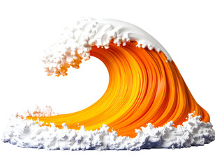 Dynamic abstract wave of orange liquid with white foam on a black background