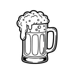 Illustration of a Frothy Beer Mug with Handle and Bubbles.