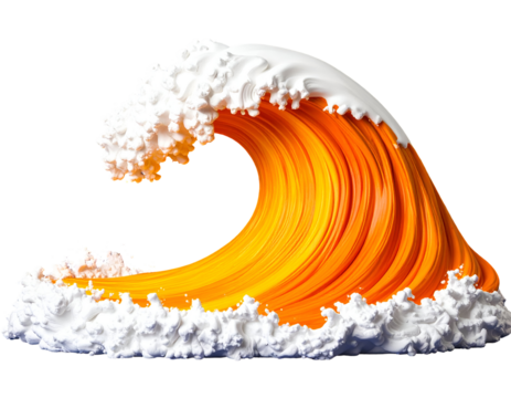 Dynamic abstract wave of orange liquid with white foam on a black background